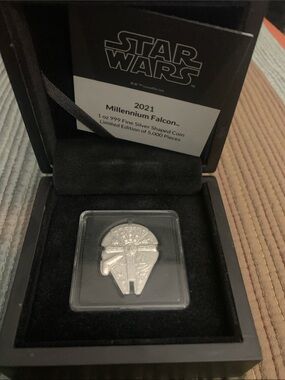 Star Wars Silver Millennium Falcon Collector Coin in Black Display